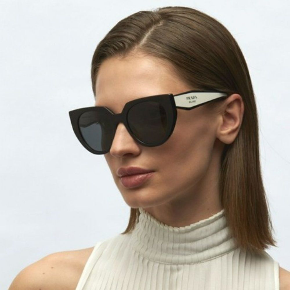 NEW Prada PR14WS 09Q-5S0 Black Talc Gray Cat Eye Oversized Women Sunglasses - Picture 3 of 13